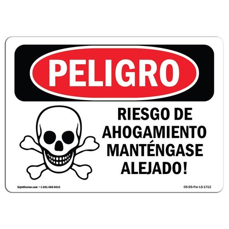 SIGNMISSION OSHA Sign, Drowning Keep Out! Spanish, 14in X 10in Decal, 14" W, 10" H, Drowning Keep Out! Spanish OS-DS-D-1014-LS-1712